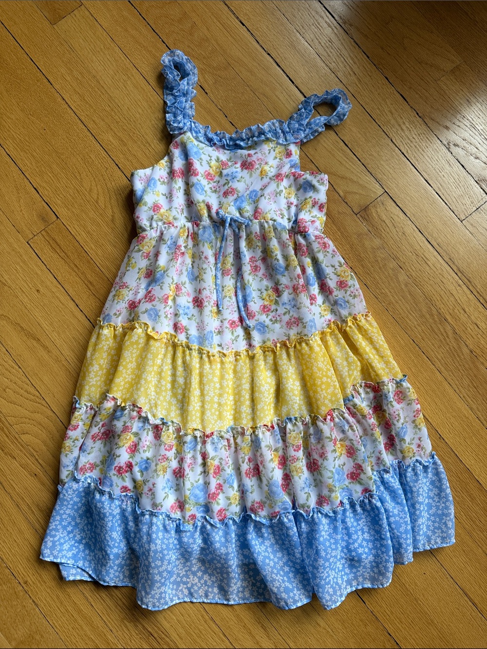 Jona Michelle Yellow, Blue & White Floral Tiered Sundress